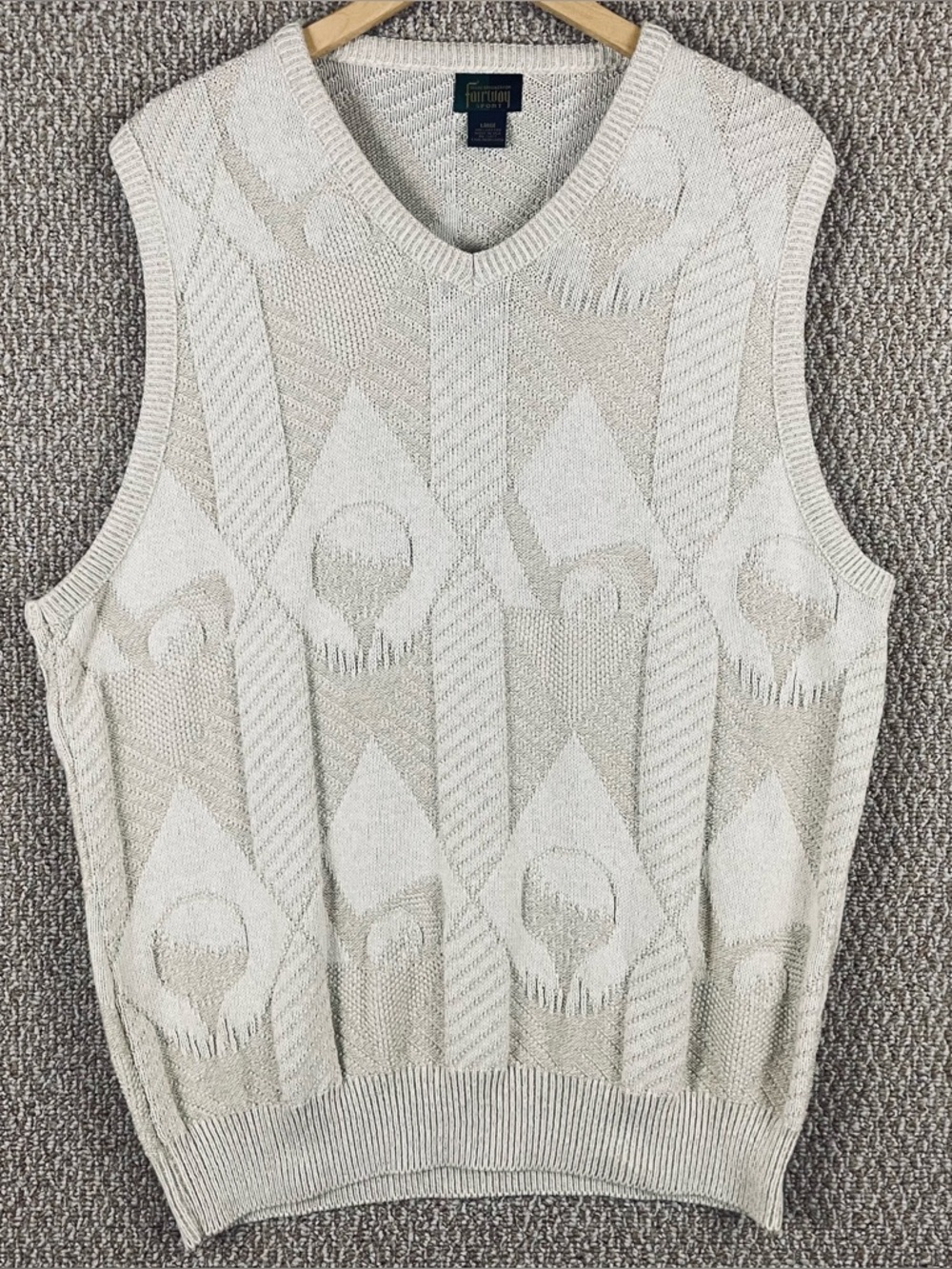 Vintage Steve Stricker Sweater Vest Mens Large 3D Knit Golf USA 90s Grandpa E122